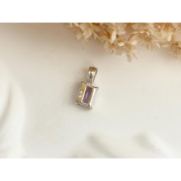 Minimalist Amethyst Gemstone Sterling Silver 925 Vintage Pendant | Charm - Picture 3 of 9